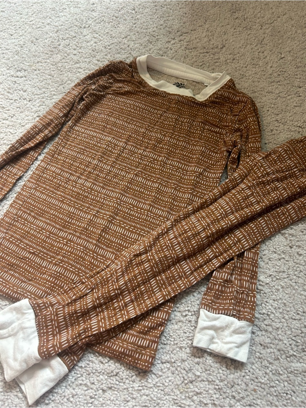 Growing Sweetpeas Kids Brown Patterned Long Sleeve Top with Cream Trim bamboo - Picture 4 of 4